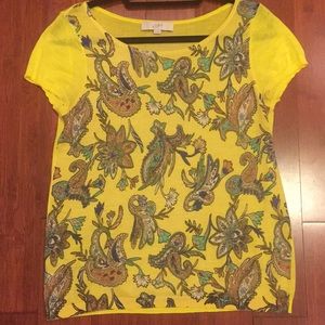 Loft yellow paisley sheer sweater size M GUC